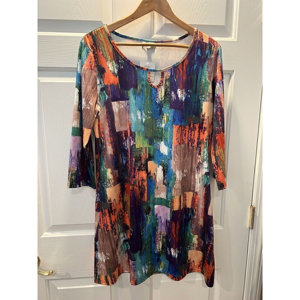Adore Womens Size Large T-Shirt Dress Multicolor Keyhole Detail B9126-G